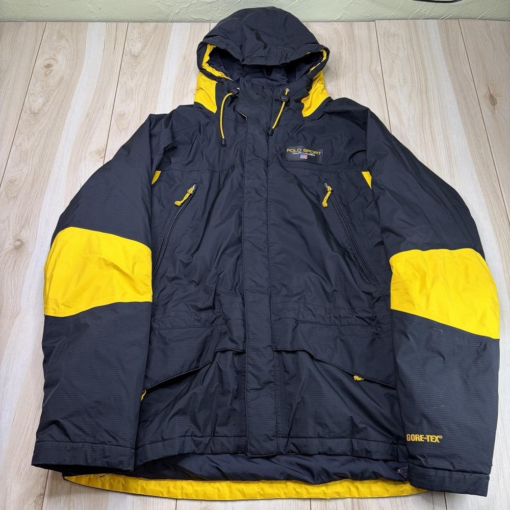 Polo Sport Ralph Lauren Goretex VTG Jacket Mens XL Black/Yellow 90s HiTech